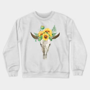 Watercolor skull with sunflowers Crewneck Sweatshirt